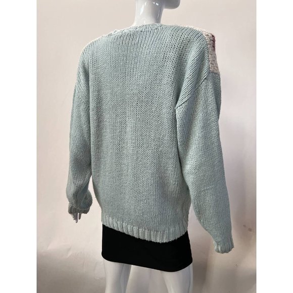 Vintage Huntington Ridge Womens Pullover Sweater Blue V Neck Chunky Hand Knit M - Picture 2 of 12